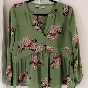 LOFT Green Floral Blouse